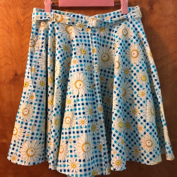 Large New Hell Bunny Gingham Daisy Print Full Circle Skirt *Pockets!* - Picture 3 of 5